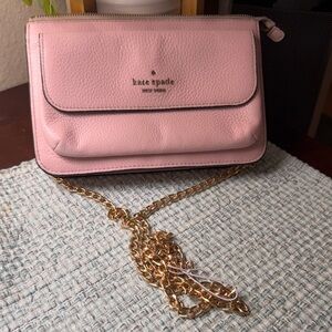 kate spade pink leather crossbody with gold chain strap